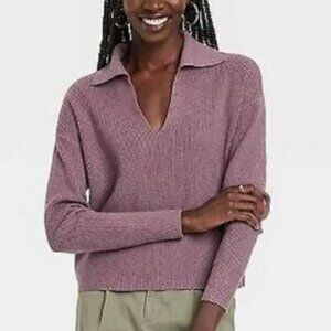 A New Day Collared Ribbed V-Neck Sweater